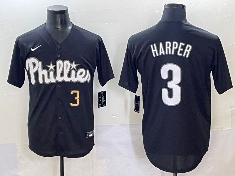 Men 2025 Philadelphia Phillies #3 Harper Black Fashion Nike MLB Jersey style 7042->philadelphia phillies->MLB Jersey